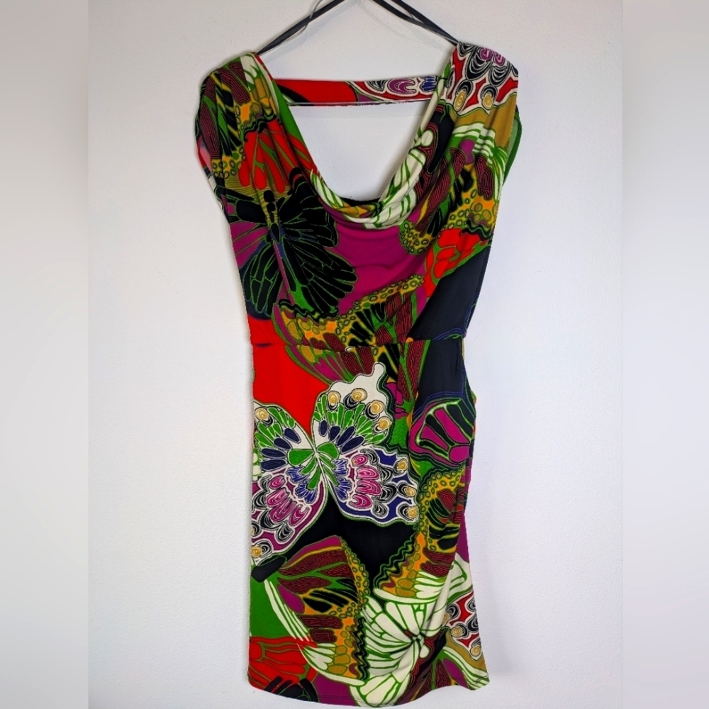 ALFANI Beautiful Cowl Neck & Back Fully Lined Elastic Waist Stretch Dress Sz 2 - Picture 2 of 8